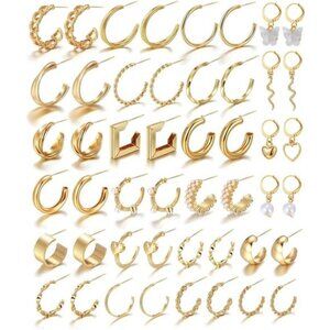 24 Pairs Gold Hoop Earrings Set for Women Hypoallergenic Chunky Chain